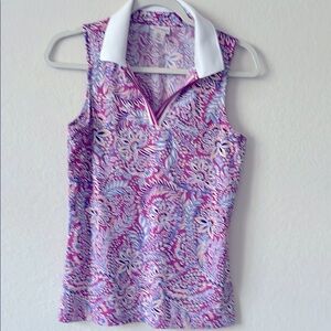 TOMMY BAHAMA Purple Orchid Belair Paisley Sleeveless Golf Polo S